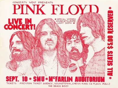Pink Floyd McFarlin Dallas TX  September 10 1972 Concert Poster Reprint Wall Art