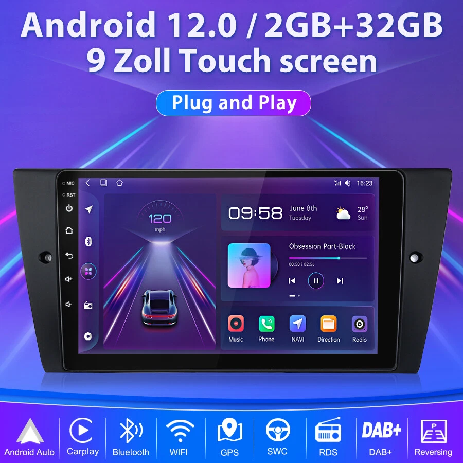 Carplay Für BMW E90 E91 9" Android 12 Autoradio GPS NAVI WIFI BT DAB+ SWC 2+32GB - Bild 4 von 4