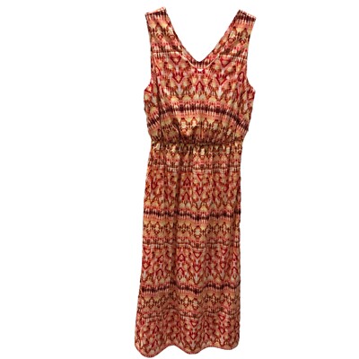 Faded Glory 1x 1xl Maxi Dress tie dye batik super soft lined Orange red Yellow