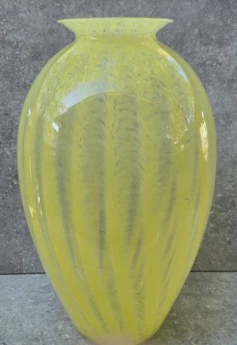 Post Modern Vtg Murano Maestri Vetrai Azzurra 16" Vase Yellow Ribbon Art Glass