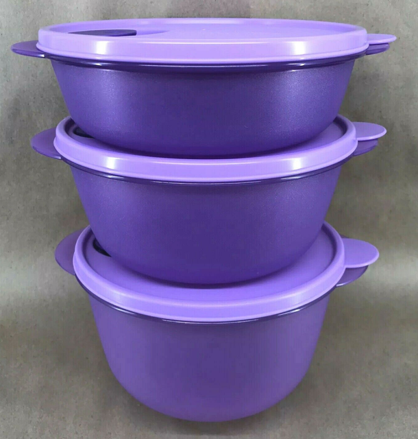Tupperware Crystalwave 3 pc Microwave Safe Bowls & Seals Set Rare Purple New eBay