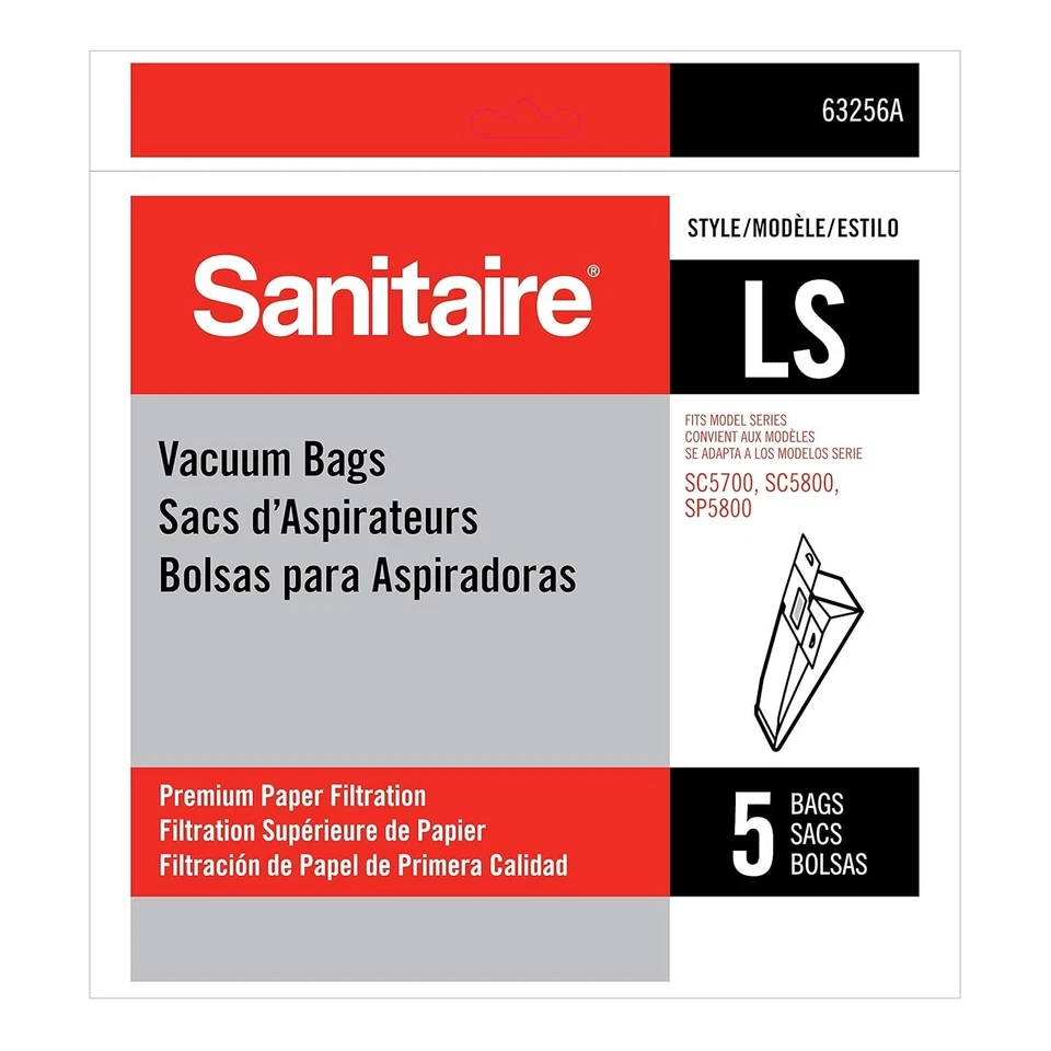5x Sanitaire EUK63256A10 LS Paper Bags for SC5713, SC5815, SP5816 Vacuum Cleaner - Image 2 of 2
