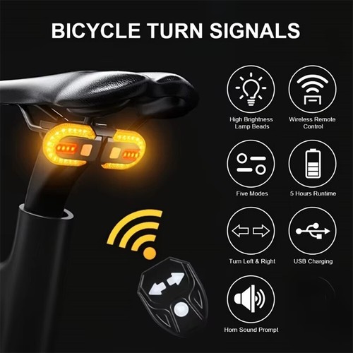 LED Bicycle Bike Indicator Rear Turn Signal Light Wireless Remote Tail light USB - Picture 6 of 17