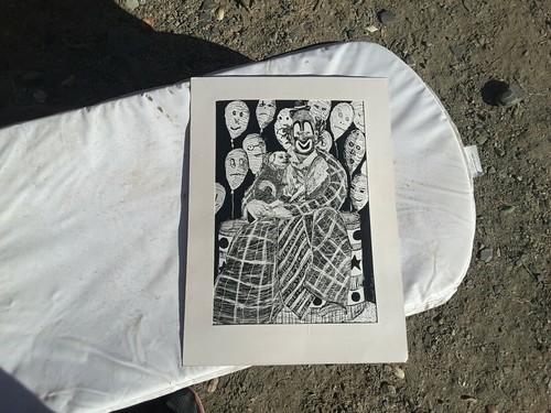 Vintage California Prison Art Dog Clown Balloons Sketch Drawing Picture Decor - 第 1/7 張圖片
