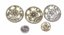 5 Vintage Fancy Floral Enameled Metal Victorian Buttons