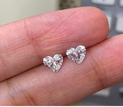 #ad Pair Of Heart Cut Lab Grown CVD Diamond 6.00 mm Color D Clarity FL Certified $50.99