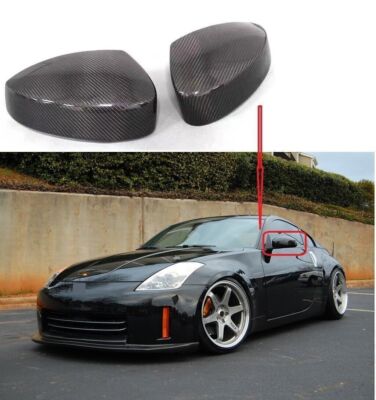 FOR 2003-09 NISSAN 350Z Z33 REAL DRY CARBON FIBER SIDE MIRROR COVER CAPS OVERLAY