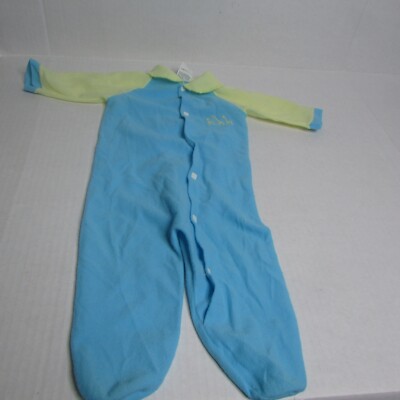 Vintage Baby Terry Pajamas L Polyester Snap Front Blue Yellow Giraffe