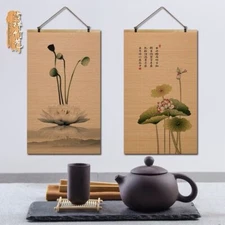 新款竹帘子竹片卷轴挂画兰花复古竹菊名家花鸟画客厅玄关茶室装饰