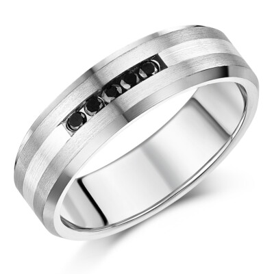 7 mm Verlobungsring schwarzer Diamant Titan & Sterlingsilber Ehering