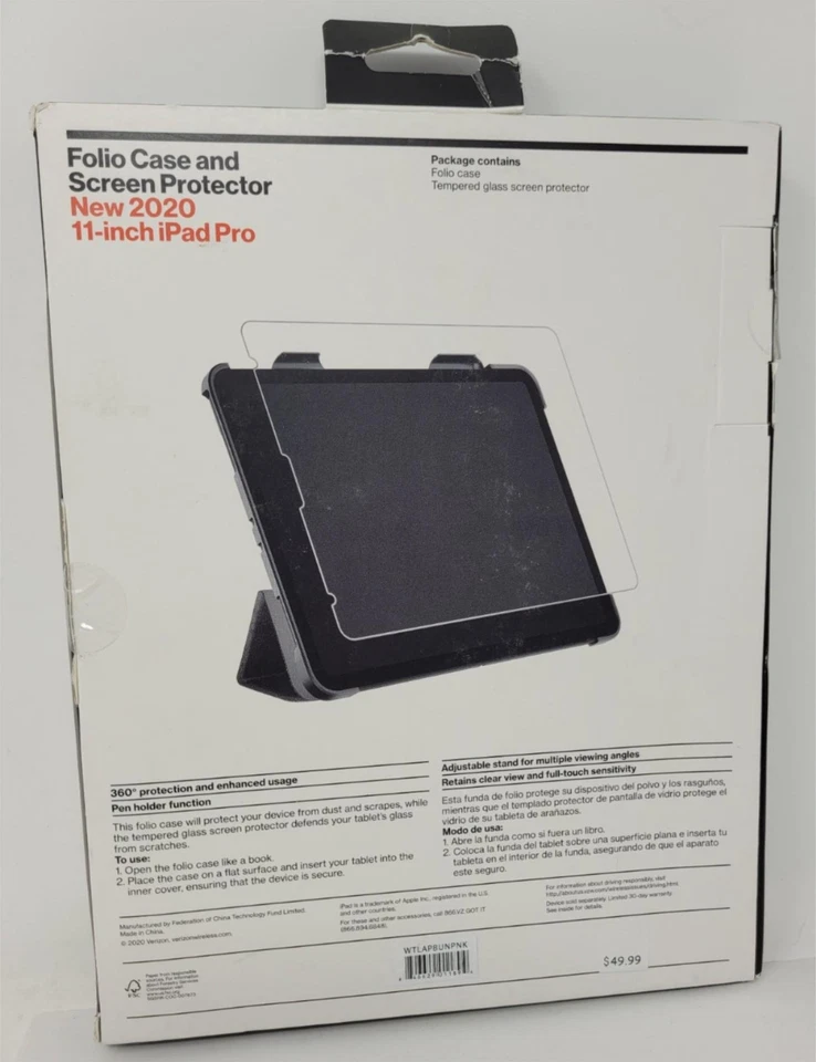 Verizon Folio Case & Tempered Glass Screen Protector for Apple iPad Pro 11" 2020 - Image 2 of 2