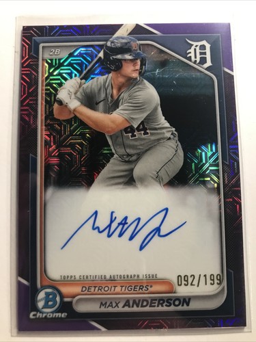 Max Anderson 2024 Bowman Chrome RC AUTO PURPLE MOJO REFRACTOR TIGERS /199