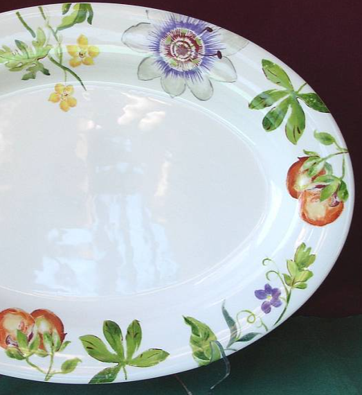 Gien France Passiflore Oval Serving Platter 14.25