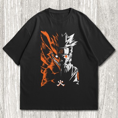 Naruto Shippuden - Naruto and Kurama Black T Shirt