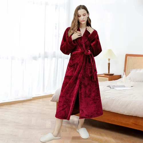 Flannel BathRobe Long Soft Spa Male Bath Robe Shawl Collar Sleepwear Women & Men - Picture 26 of 30