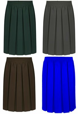 Ages 2-20 Girls School Skirt Box Pleated All round Elasticated Knee Length  UK