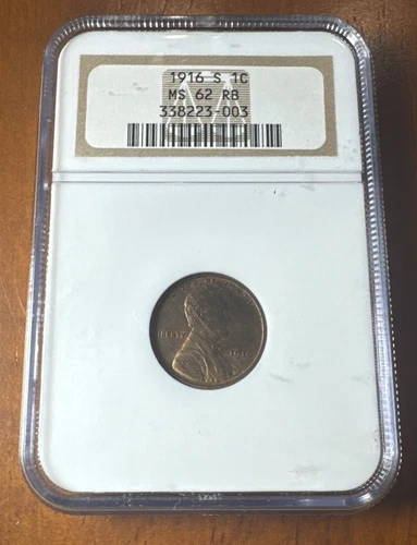 1916-S LINCOLN CENT NGC MS62RB CERTIFIED