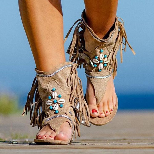 Womens Roman Sandals Handmade Beads 