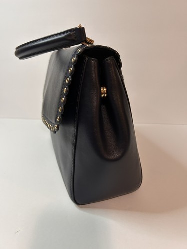 Michael Kors Ava Scalloped Satchel Shoulder Bag Blue Leather Gold Hardware EUC - Picture 8 of 20