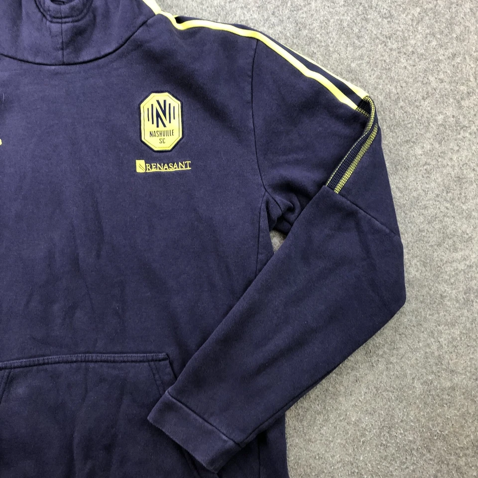 Nashville SC 连帽衫男孩 XL 蓝色绿色条纹口袋套衫阿迪达斯青少年 — 第 3/4 张图片