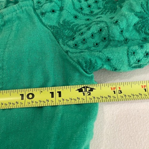 Old Navy Blouse Girl's Medium 8 Green Smocked Cropped Puff Sleeve Linen Top - Picture 8 of 8