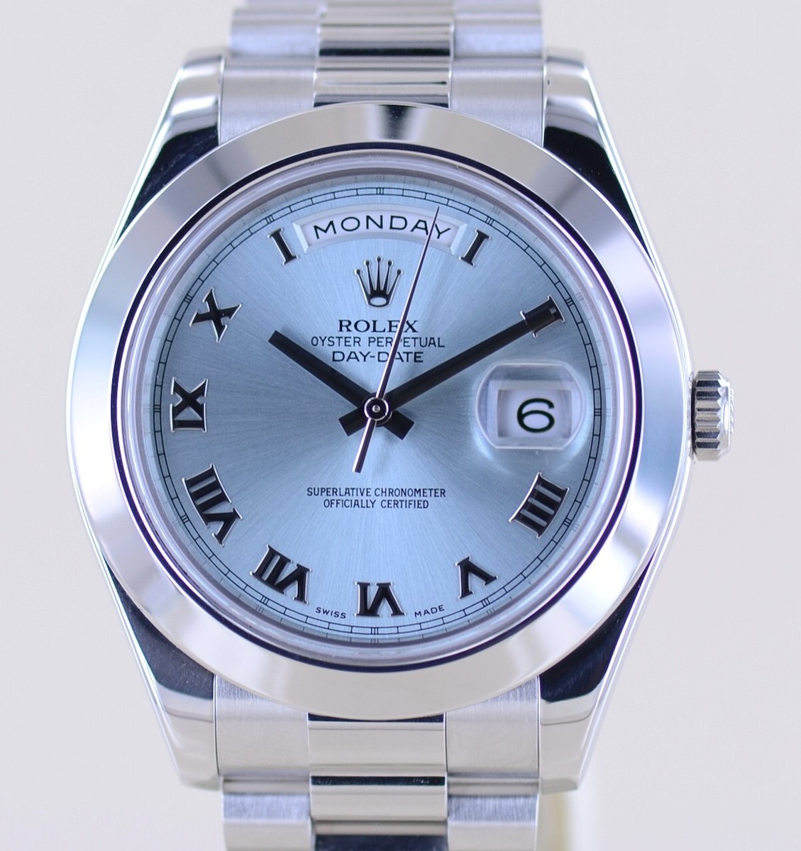Rolex Uhr DayDate II Platin PT Polished bezel 41mm Ice blue Luxusuhr Top