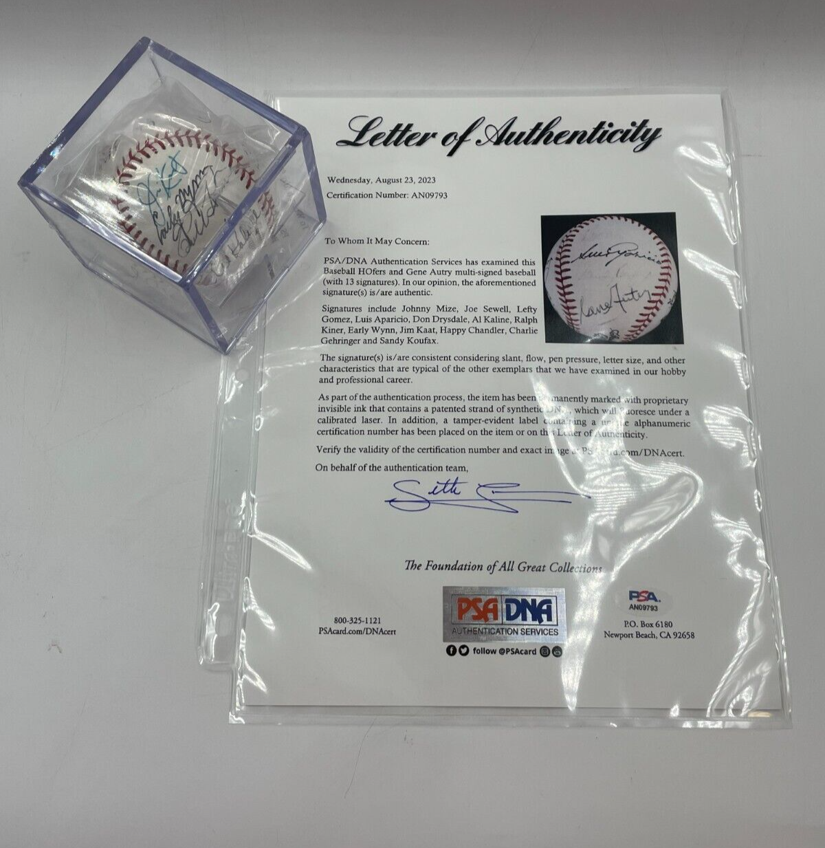 Sandy Koufax Autographed Signed Baseball by Gene Autry + 12 MLB Hall of Famers w/ PSA Autos! 