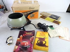 Oster Fondue Pot Set, Green, Electric, Vintage with Forks and Original Box