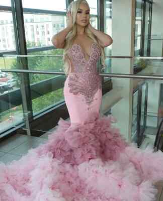 fitted lace wedding dress Hot Pink Lace Applique Spaghetti Strap Prom Dresses Mermaid Sparkly Tulle 24084 Hot Pink / US8 main image 0