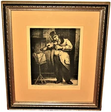 RICHARD HAMILTON Original Vintage Signed Violinist Musician Portrait Etching