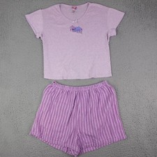 Vintage Disney Pajama Set Womens 1X Pink Eeyore Embroidered Short Sleeve Shorts