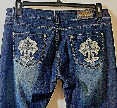 Mi-Jeans U.S.A Jeweled, Gothic Cross Flared Leg Jeans Size 13 eBay