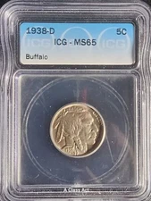 1938-D 5C Buffalo Nickel ICG MS65 Beautiful patina and color. Our T5240