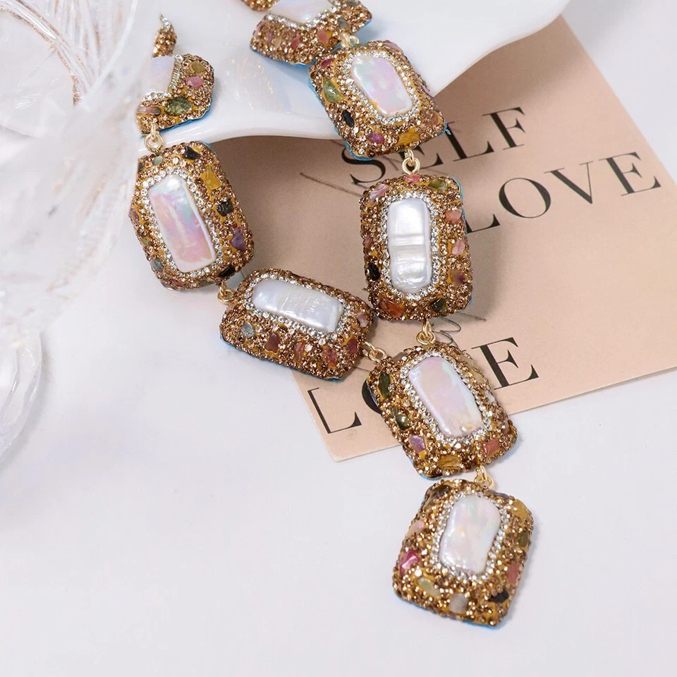 L17 vergoldete Halskette mit Barockperlen und Turmalin - Bild 3 von 4