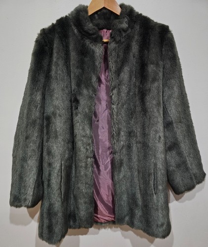 Otex Coat AUS XL/14 US10 Grey Faux Fur Jacket Longline Vintage Australian Made - Picture 3 of 4