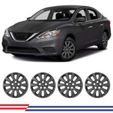 For 13-19 Nissan Sentra 11-17 Nissan Leaf 16 Black Matte Hubcap 4 Wheel Covers