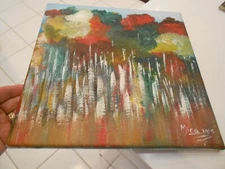 landscape abstract signed  mica 2015 oil painting on canvas 12" x 12"
