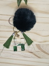 Handmade Resin Letter Keychain With Pom-pom -  H  Initial With Name Personalized