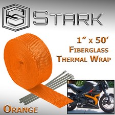1 X 50 Ft Motorcycle Header Exhaust Heat Wrap Fiberglass Manifold Ties Orange