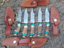 LOT OF 20 -6 INCH HANDMADE DAMASCUS STEEL SKINNER STAGANTLER W/SHEATH (HK)