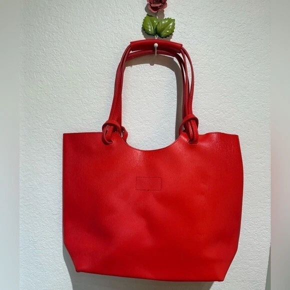 Neiman Marcus Red Leather Tote Bag with Minimalist Design - Image 2 of 4