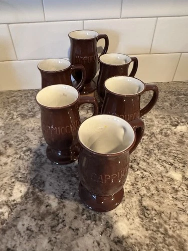 VTG Cappuccino Cups Set of 6 Brown Stoneware Coffee Mugs with Handles Japan