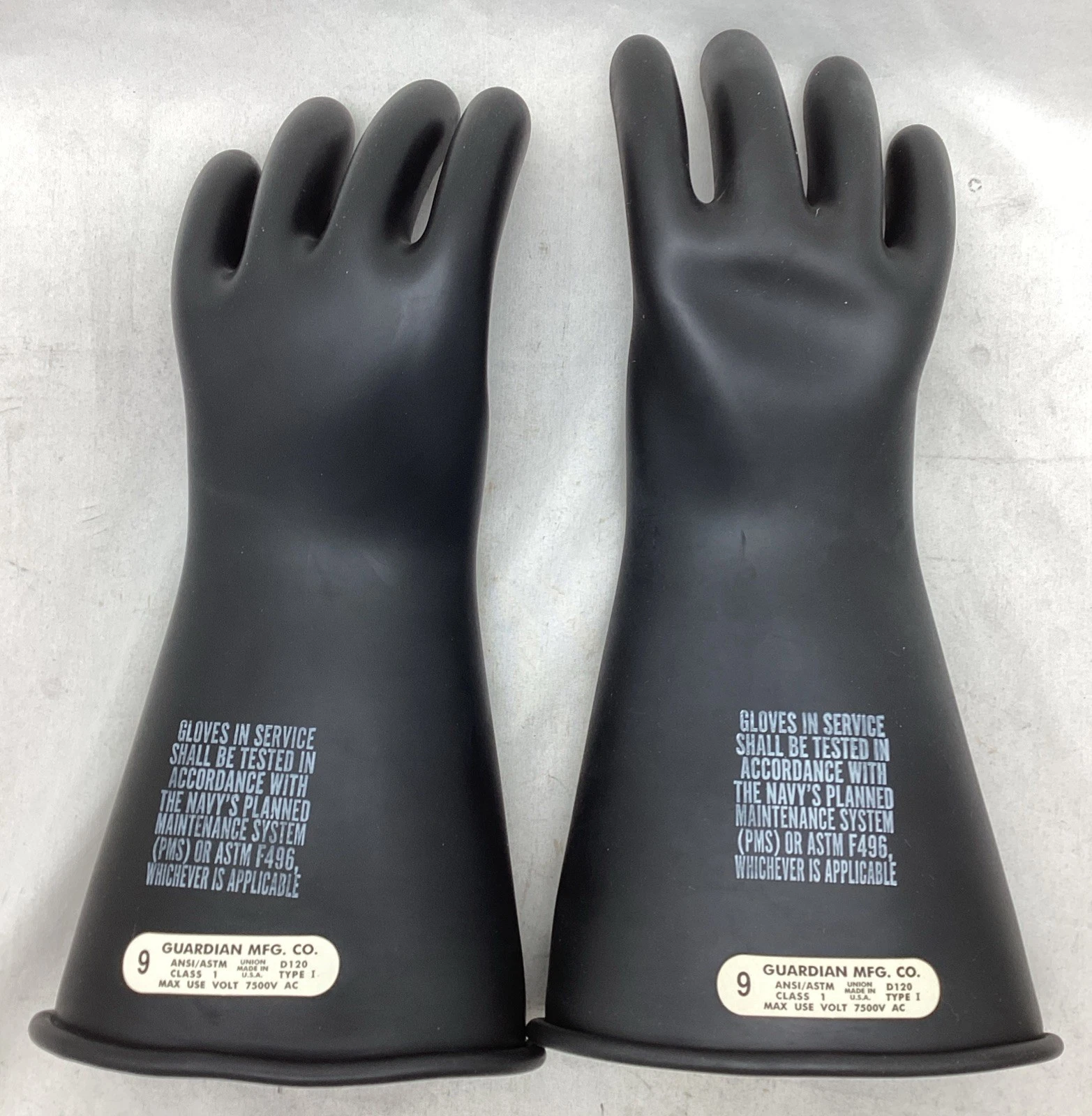 Guardian 7500V Rubber Electrical Insulated Gloves, Class 1, Type 1, D120 Size 9