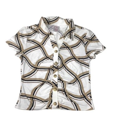 Y2K style stretchy geo print knit crop button up going out crop top NOBO Small