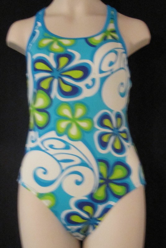 Speedo One Piece Turquoise White and Green Swimsuit Size 12
