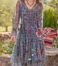 NWT Johnny Was Biya Wilde Mesh Dress XS Embroidered Boho Sheer