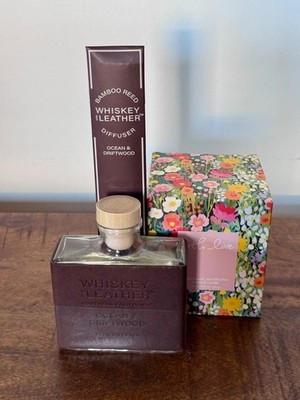 Ocean & Driftwood Reed Diffuser by Whiskey & Leather  + Floral Candle Gift Set