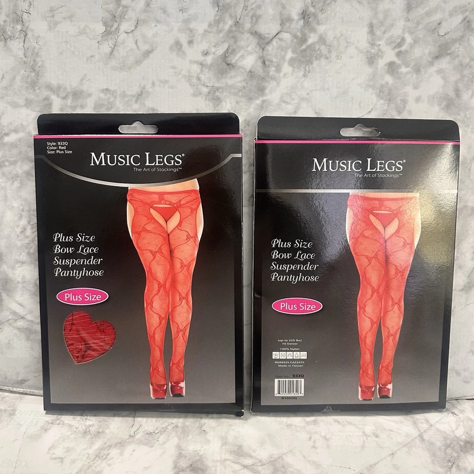 Lot of 4 Music Legs Pantyhose Plus Size Fishnet Hearts Thigh Highs Suspenders - Image 2 of 4