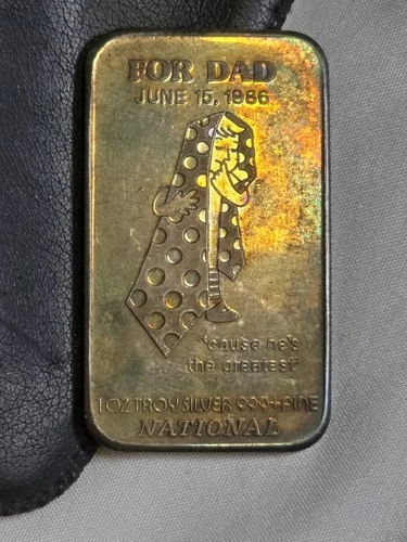 1986 VINTAGE FATHER'S DAY GIFT FOR DAD TIE NATIONAL 1 OZ. .999 FINE SILVER BAR