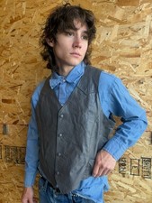 1970s Mens Pioneer Wear Grey Leather Vest